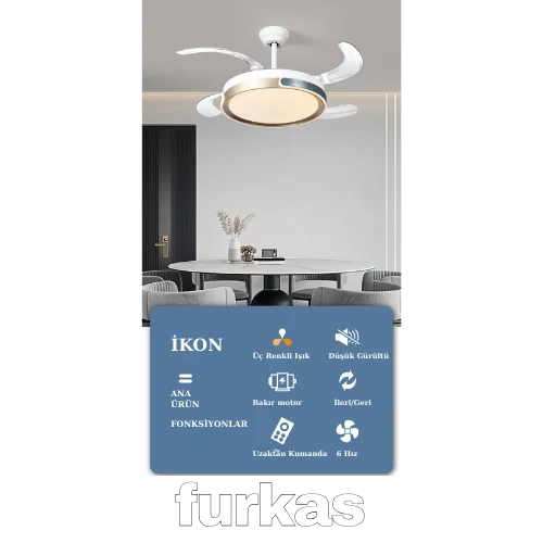 Şık tasarımlı End markalı gizli kanatlı tavan vantilatörü ve LED aydınlatması