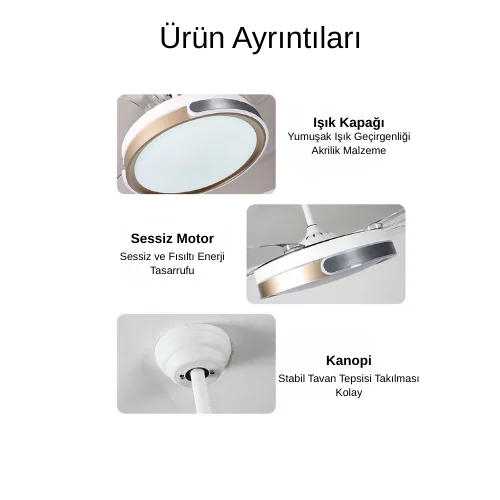 Uzun ömürlü ve estetik kapak sistemi ile şık vantilatör yapısı