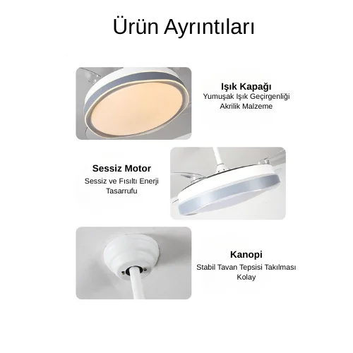 End tavan vantilatörünün kolay kurulum sunan yapısı ve dış kasa görünümü