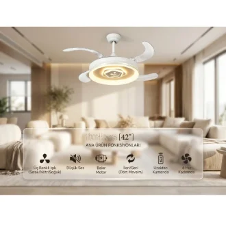 3 Işık Modlu Tavan Vantilatörü & Tuya Smart Telefon Kontrol ve Kumandalı Gizli Kanat